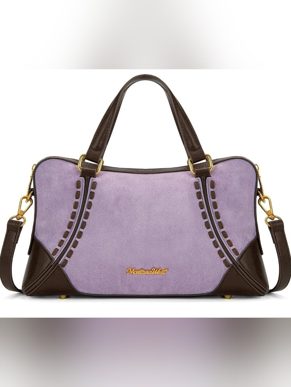 Montana West Lavender Suede Tote Bag with Brown Trim
